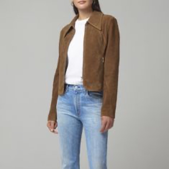 Iona Suede Zip Up Jacket in Khaki Brown - Picture 3 of 6